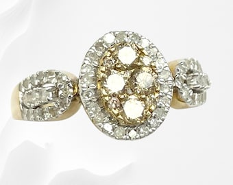 Vintage 9ct Gold Natural Diamond Cluster Ring (1.0 ct)