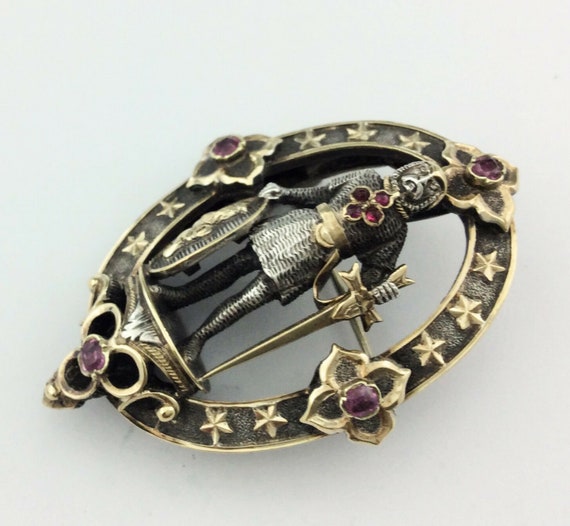 Antique Solid Silver Ruby, & Gold Brooch FROMENT … - image 2