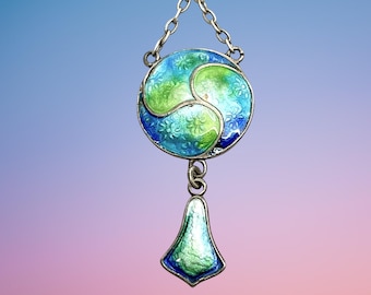 Arts & Crafts Silver Enamel Pendant  Necklace 1906 Small with chain