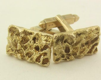 Vintage Solid 9ct Gold Modernist Textured Cuff Links  17.3 gms 1969 Cufflinks
