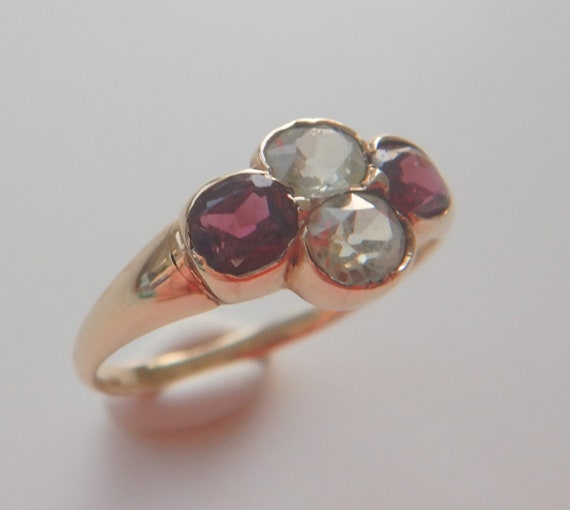 Antique Victorian 18CT Gold , Topaz & Garnet Ring - image 1