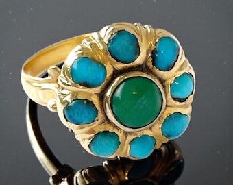 Antique 18ct Gold Turquoise Cluster Ring