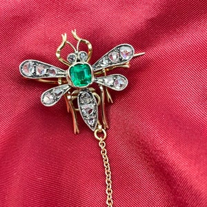 Antique Victorian 18ct Gold, Silver, Diamond, Emerald Bee, Insect,Bug Brooch