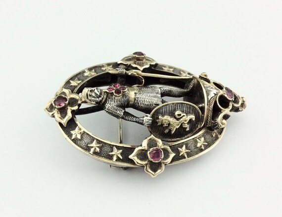 Antique Solid Silver Ruby, & Gold Brooch FROMENT … - image 4