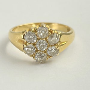 Victorian 18ct yellow Gold old mine cut Diamond Cluster Ring