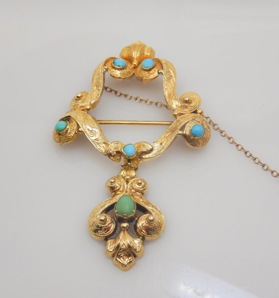 Georgian   Regency 18ct Gold  & Turquoise  Brooch - image 1