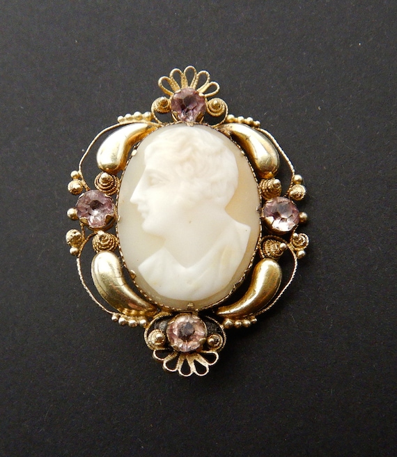 Antique Victorian 22CT Gold Cameo Cannetille &  P… - image 1