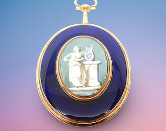 Antique Georgian Large Gold & Enamel Memorial, Mourning Pendant