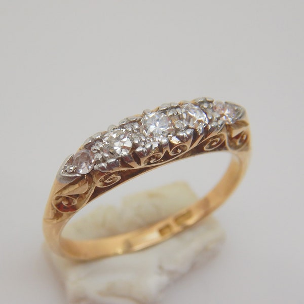 Antique Edwardian18CT Gold , Platinum & Diamond  Gallery Half Hoop Ring
