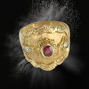Etruscan/ Byzantine 18ct Gold, Ruby,Natural Diamond Ring.1993
