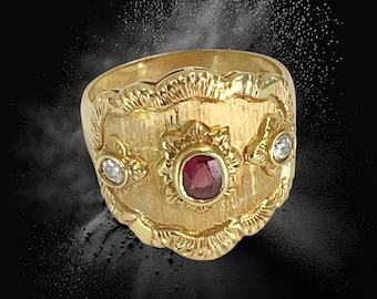 Etruscan/ Byzantine 18ct Gold, Ruby,Natural Diamond Ring.1993