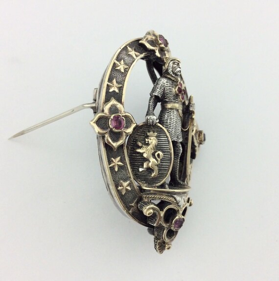 Antique Solid Silver Ruby, & Gold Brooch FROMENT … - image 7