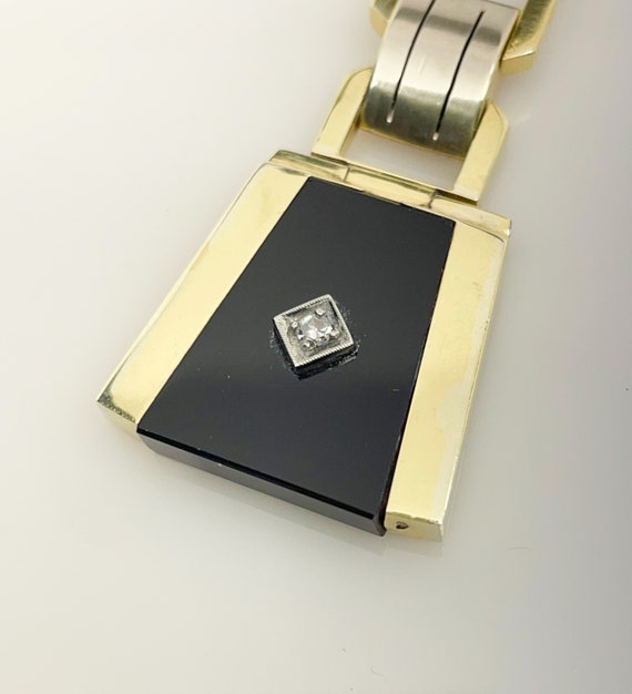 Art Deco 14 ct Gold Onyx & Diamond Key Chain, Key… - image 3