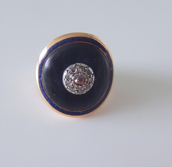 Antique Georgian Blue Enamel, Diamonds, 15CT Gold
