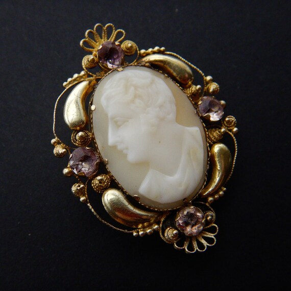 Antique Victorian 22CT Gold Cameo Cannetille &  P… - image 5