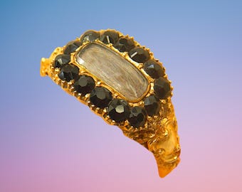Antique Georgian 15ct Gold Mourning Ring with Jet, 1827