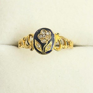 Victorian 18ct Gold , Enamel, Diamond, Memorial , Mourning Ring 1860