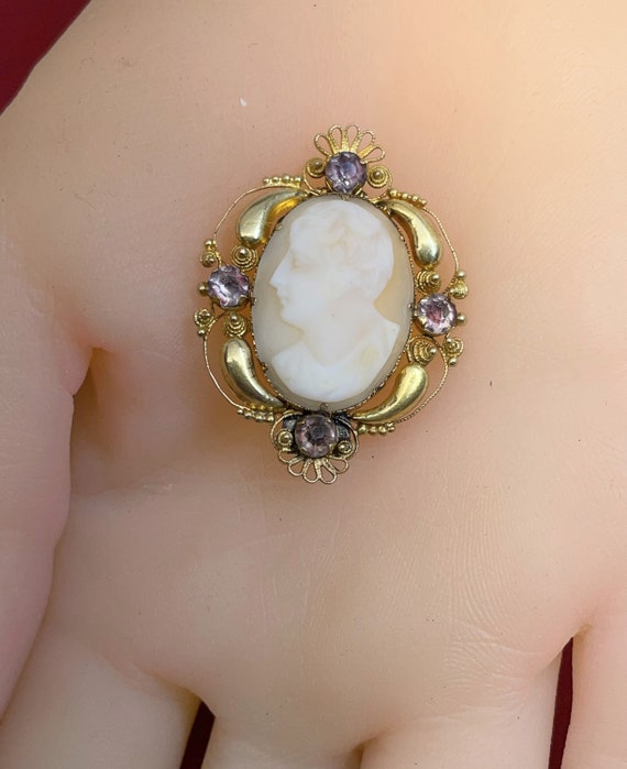 Antique Victorian 22CT Gold Cameo Cannetille &  P… - image 6