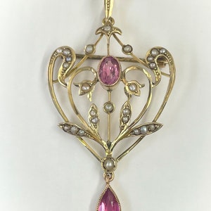 Antique  Amethyst & Pearl Pendant Necklace 9ct Gold Edwardian