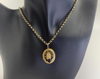 Antique Gold Enamel Memorial Locket & Chain