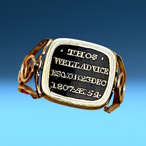 Antique Georgian Gold Jet Enamel Swivel Ring Mourning Memorial 1807