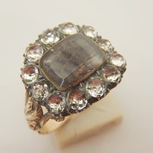 Antique Georgian 15 ct Gold & Diamond Paste Mourning, Memorial Ring