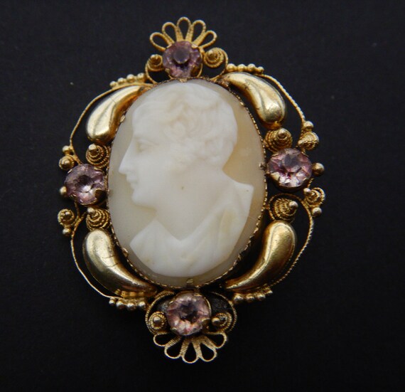 Antique Victorian 22CT Gold Cameo Cannetille &  P… - image 3
