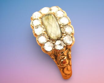 Late Georgian 18k Gold Diamond Mourning Ring, Size K