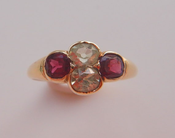 Antique Victorian 18CT Gold , Topaz & Garnet Ring - image 3