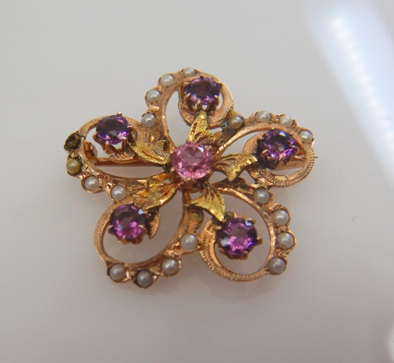 Victorian  12 ct Gold , Rose Quartz, Paste & Pear… - image 3