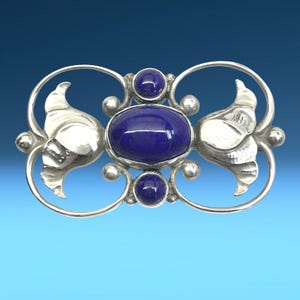Vintage Georg Jensen zilver- en lapis lazuli-broche 236A