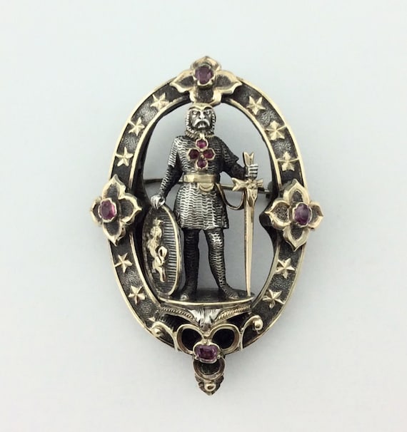 Antique Solid Silver Ruby, & Gold Brooch FROMENT … - image 1