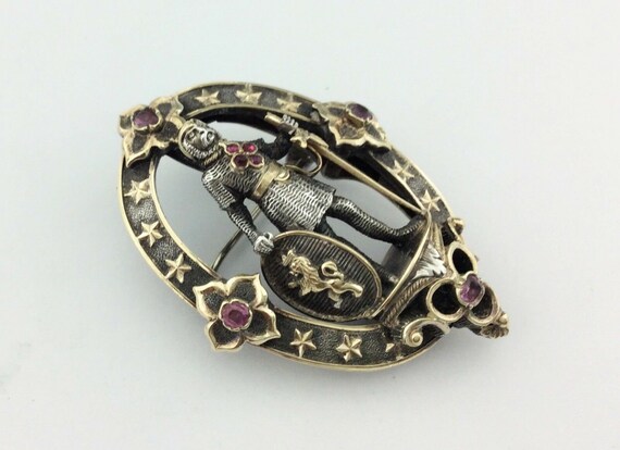 Antique Solid Silver Ruby, & Gold Brooch FROMENT … - image 3