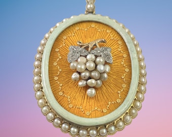 Victorian 18ct Gold Enamel Seed Pearl Pendant Locket & Chain