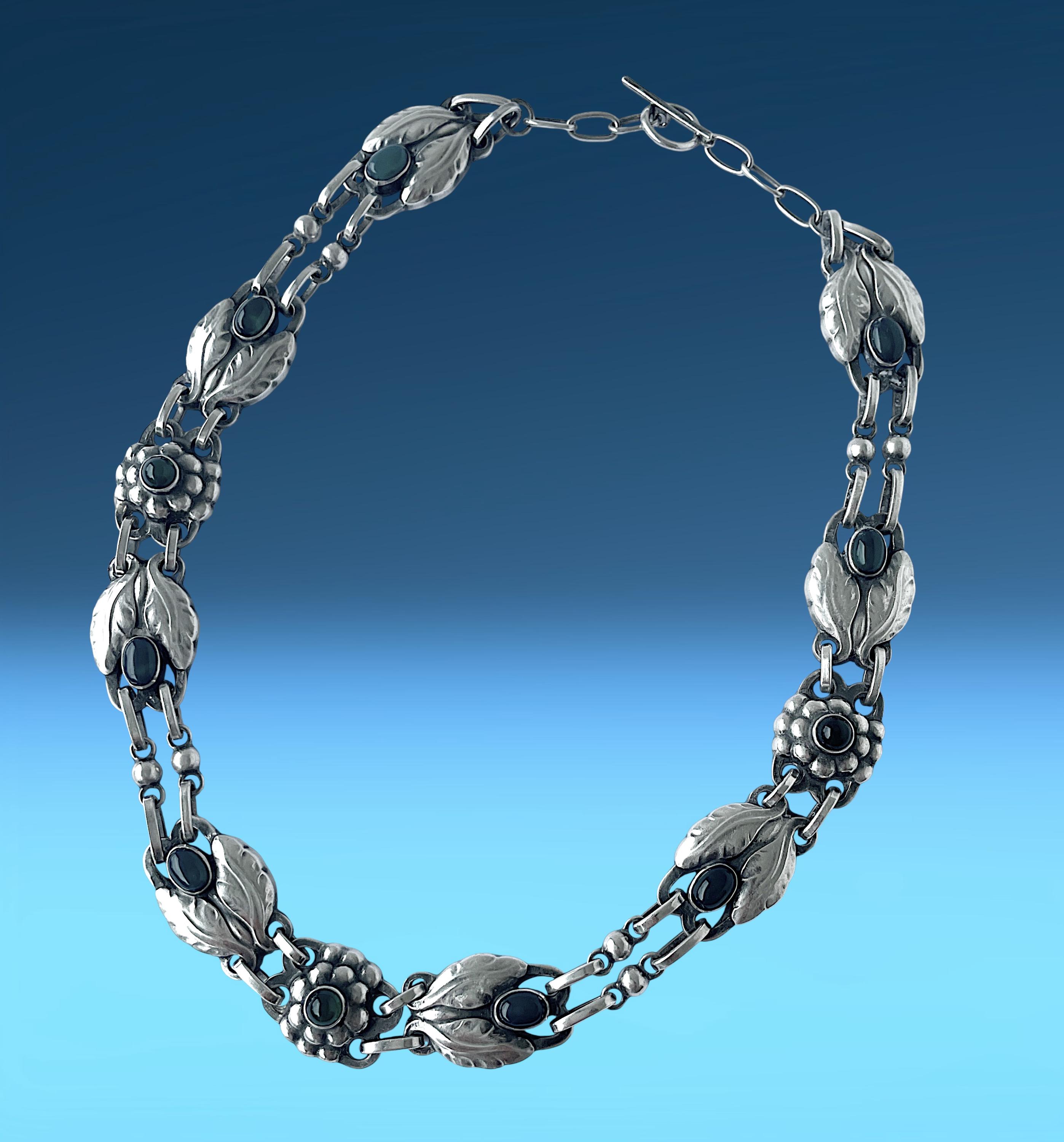 Vintage Georg Jensen Green Agate Silver Necklace 1933-44 Marks No