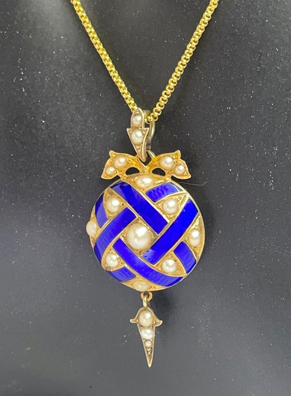 Georgian Regency 18ct Gold Blue Enamel Locket Pend