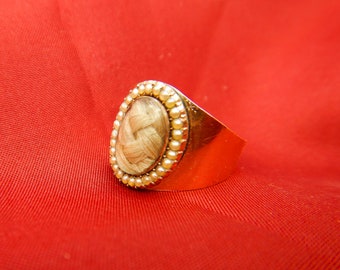 Antique Georgian Mourning, Memorial 12ct Gold & Pearl Ring 1800