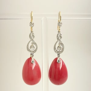 Victorian 18ct Gold, Platinum,Diamond, Rhodachrosite Dangle Earrings
