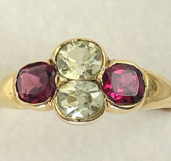 Antique Victorian 18CT Gold , Topaz & Garnet Ring - image 9