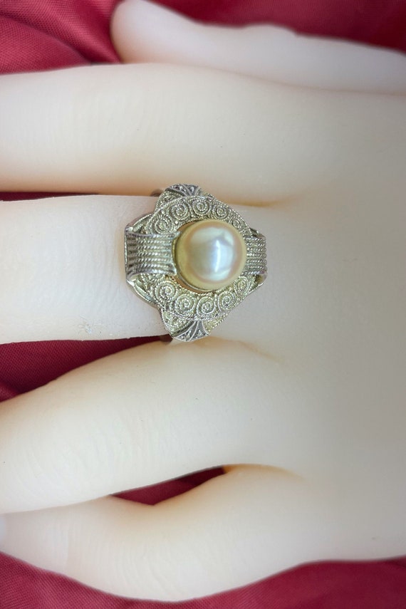 Antique THEODOR FAHRNER Silver Gilt Marcasite Pearl Ring Etsy