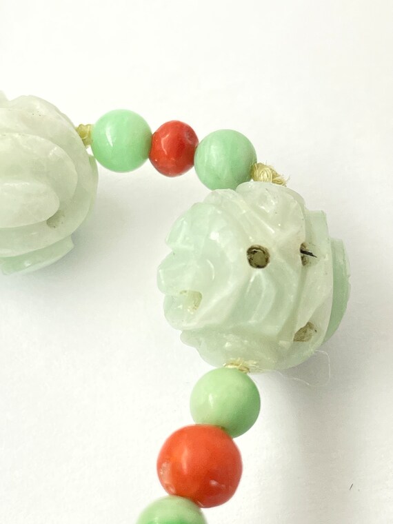 Vintage/antique Carved Jade Jadeite Bead Necklace… - image 7