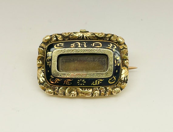 Antique Georgian Gold, Enamel Mourning Memorial Br