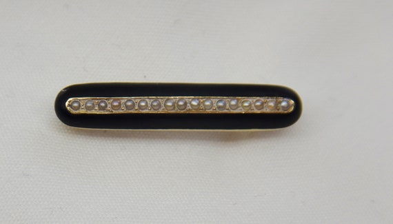 Antique 14 ct gold, black enamel, pearl, mourning,