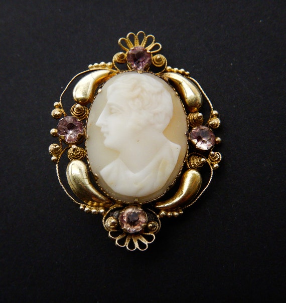 Antique Victorian 22CT Gold Cameo Cannetille &  P… - image 2