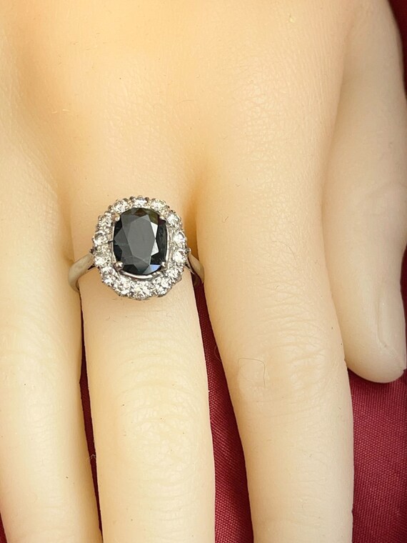 Art Deco Dark Blue Green Sapphire & Diamond 18ct … - image 5