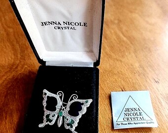 Jenna Nicole Sterling and Enamel Butterfly Brooch / Pin -  Blue and Green