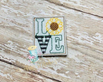 LOVE sunflower Feltie Patch Digital Embroidery Design File Patch | Gardening Feltie Files | Plantas Floral Feltie Design Files