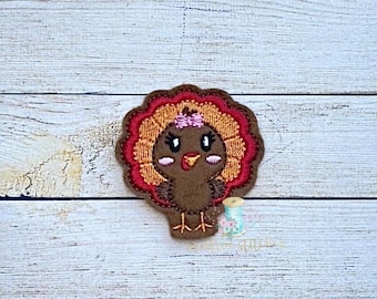 Turkey Girl Digital Embroidery Feltie Design File Patch | ITH Thanksgiving Feltie Design Files  | ITH Autumn Fall Design Files