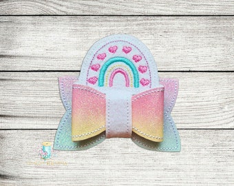 Rainbow Heart with Loop Feltie Digital Design File | 3D Bow Embroidery Design Files | ITH Hair Accessories Feltie Digital Design Files