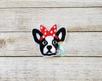 Bandanna Boston Terrier Head Patch Feltie Digital Embroidery Design File Patch
